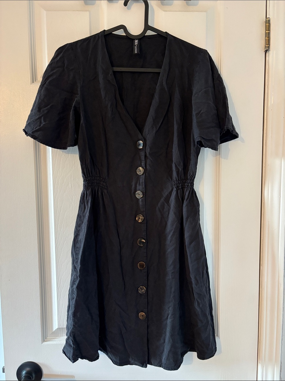 Zara Black Button-Front Mini Dress